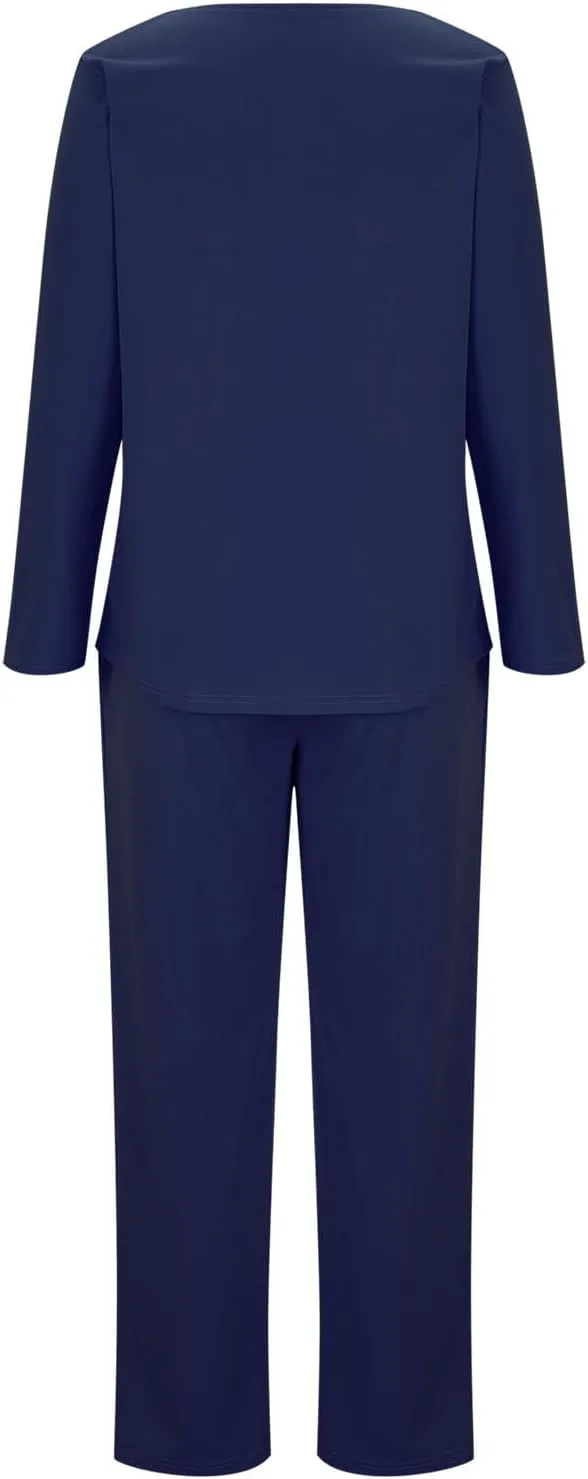 HGps8w Scrubs for Women Sets Nurse Uniform Jogger Suit Stretch Long Sleeve V Neck Top & Pants with Pockets Nurse Workwear