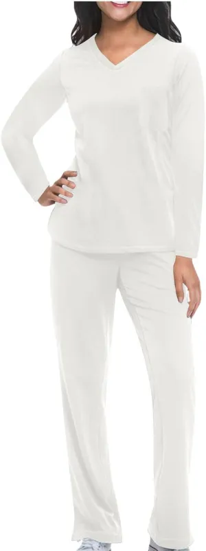 HGps8w Scrubs for Women Sets Nurse Uniform Jogger Suit Stretch Long Sleeve V Neck Top & Pants with Pockets Nurse Workwear