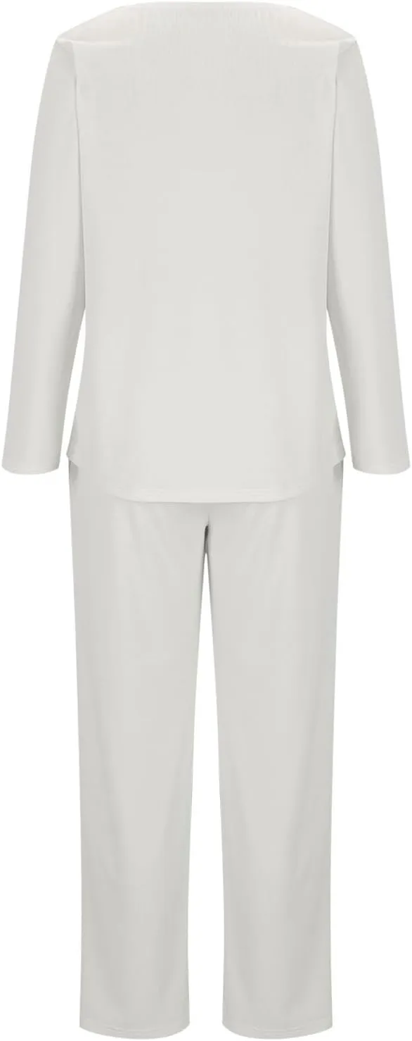 HGps8w Scrubs for Women Sets Nurse Uniform Jogger Suit Stretch Long Sleeve V Neck Top & Pants with Pockets Nurse Workwear