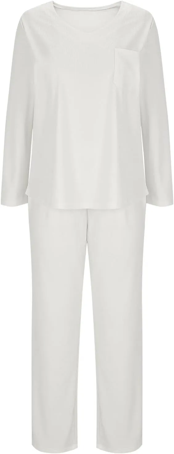 HGps8w Scrubs for Women Sets Nurse Uniform Jogger Suit Stretch Long Sleeve V Neck Top & Pants with Pockets Nurse Workwear