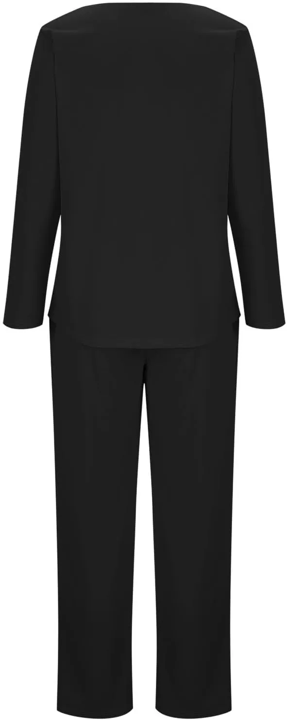 HGps8w Scrubs for Women Sets Nurse Uniform Jogger Suit Stretch Long Sleeve V Neck Top & Pants with Pockets Nurse Workwear
