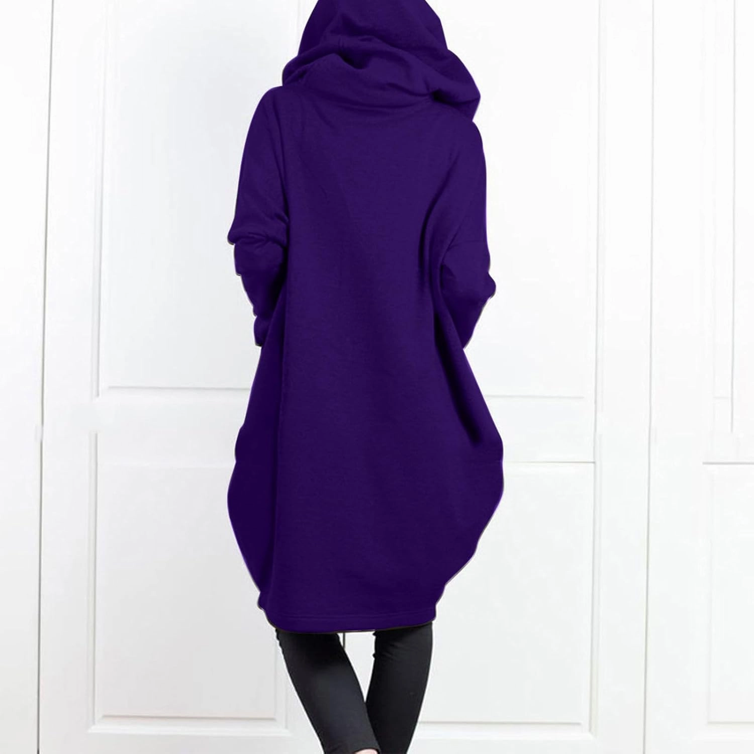 HGps8w Women's Double-Layered Zip Up Hoodies Casual Solid Baggy Tunic Sweatshirt Long Hooded Jacket Loose Outerwear