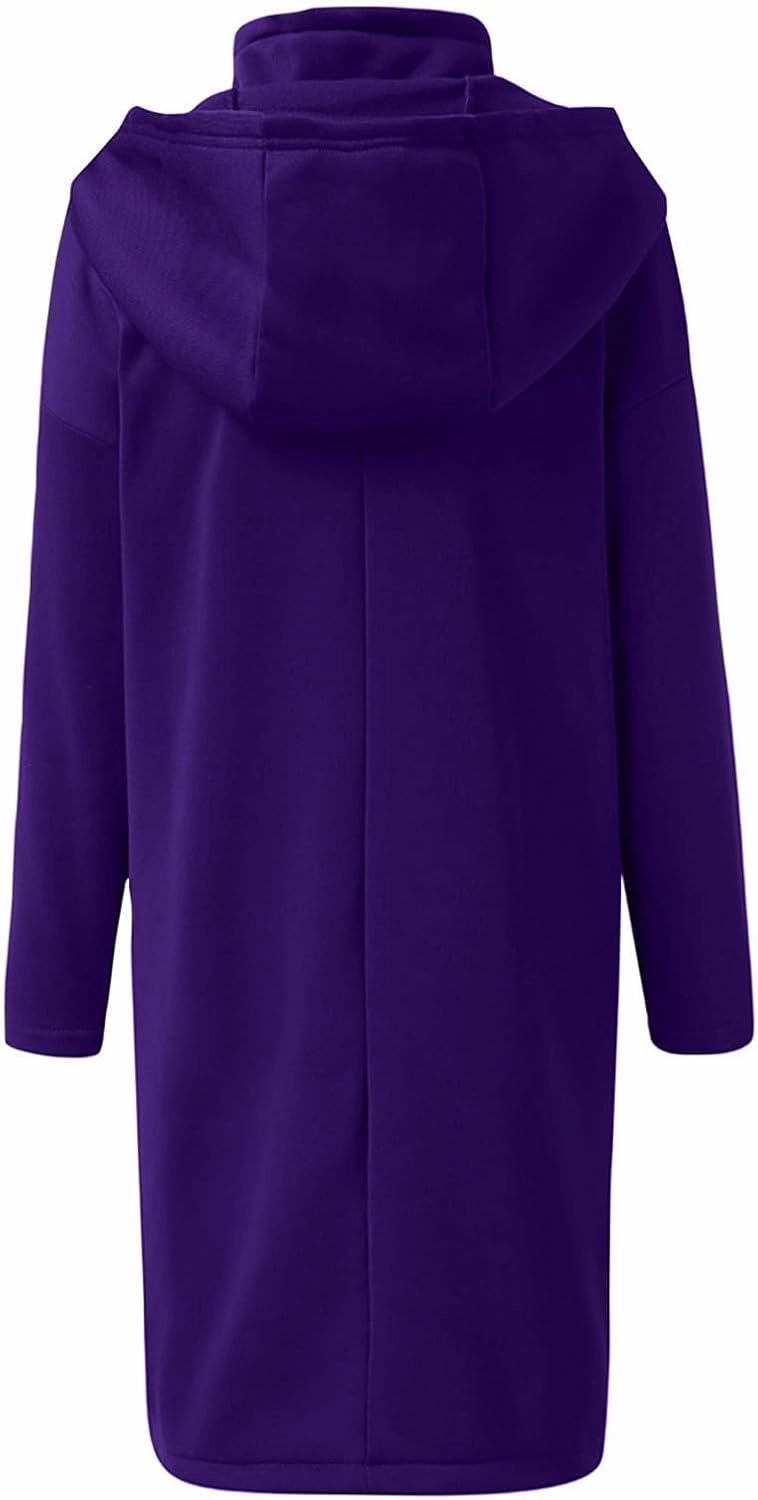 HGps8w Women's Double-Layered Zip Up Hoodies Casual Solid Baggy Tunic Sweatshirt Long Hooded Jacket Loose Outerwear