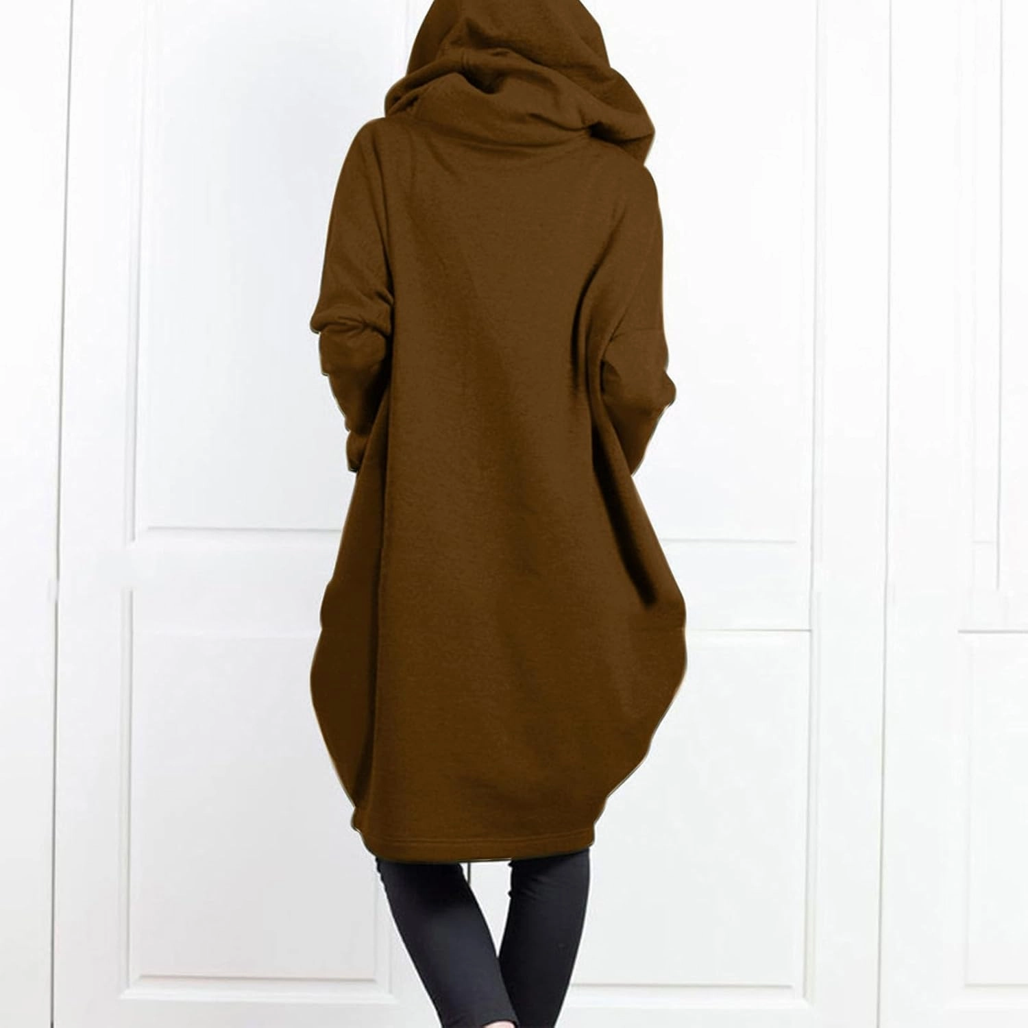 HGps8w Women's Double-Layered Zip Up Hoodies Casual Solid Baggy Tunic Sweatshirt Long Hooded Jacket Loose Outerwear