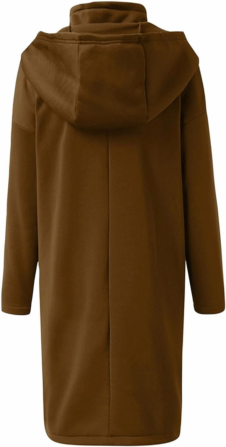 HGps8w Women's Double-Layered Zip Up Hoodies Casual Solid Baggy Tunic Sweatshirt Long Hooded Jacket Loose Outerwear