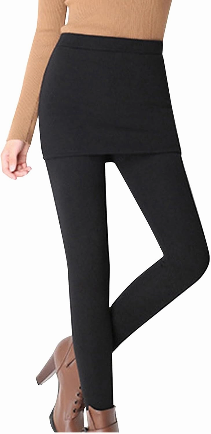 HGps8w Women's Sherpa Fleece Lined Skirted Thermal Tights, Winter Warm Active Golf Tennis Leggings with Skirt