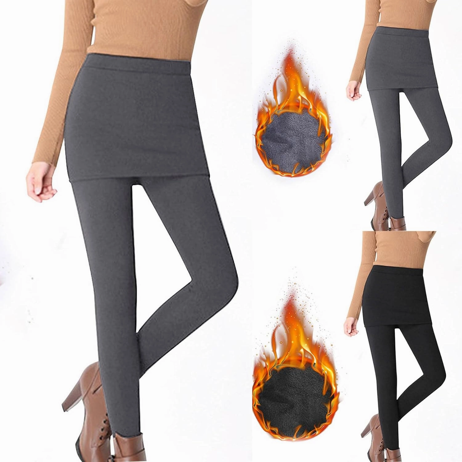 HGps8w Women's Sherpa Fleece Lined Skirted Thermal Tights, Winter Warm Active Golf Tennis Leggings with Skirt