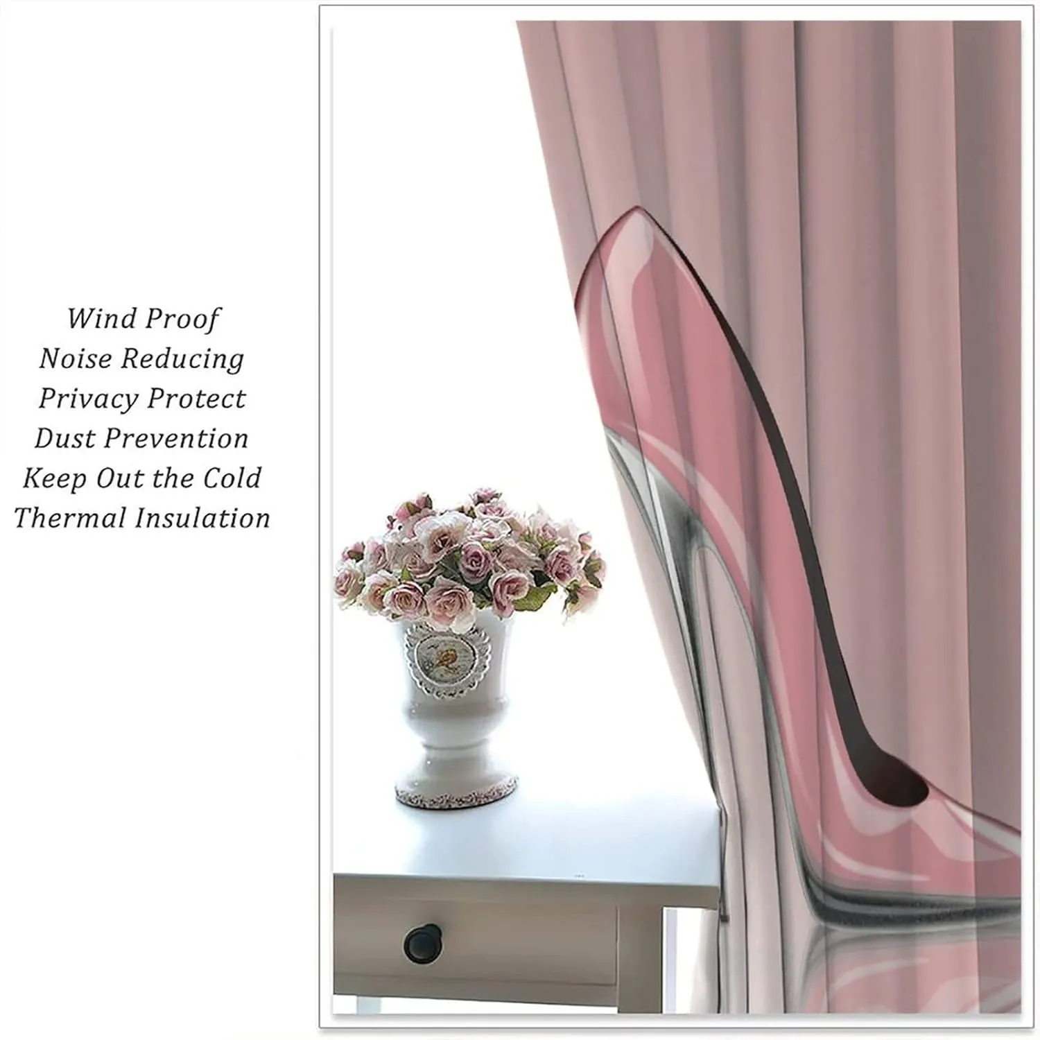 High Heel Shoes Curtains, Elegant Pink with Butterfly Fashion Sexy Girl Fantasy Beautiful Lady Decor Blackout Rod Pocket Curtains for Bedroom Living Room Window Drapes 2 Panel Set 84x84in