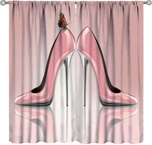 High Heel Shoes Curtains, Elegant Pink with Butterfly Fashion Sexy Girl Fantasy Beautiful Lady Decor Blackout Rod Pocket Curtains for Bedroom Living Room Window Drapes 2 Panel Set 84x84in
