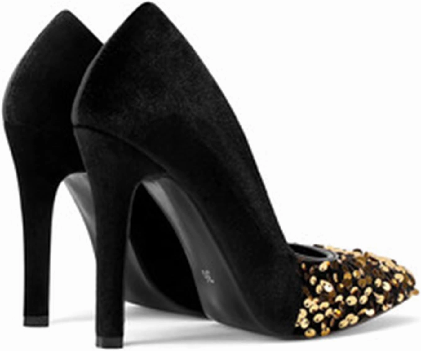High Heel Sequin Pumps for Women Closed Pointed Toe Sexy Stilettos Slip-On Suede Velvet Dress Shoes Party Wedding Prom Club Night Evening