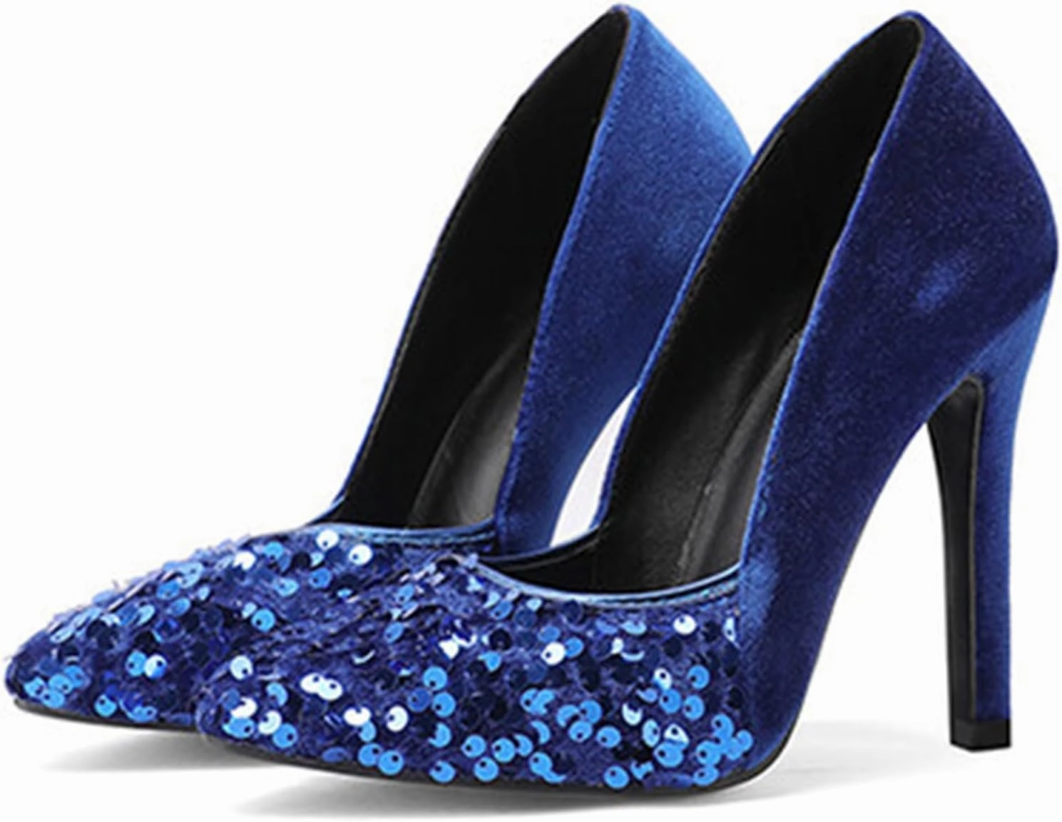 High Heel Sequin Pumps for Women Closed Pointed Toe Sexy Stilettos Slip-On Suede Velvet Dress Shoes Party Wedding Prom Club Night Evening