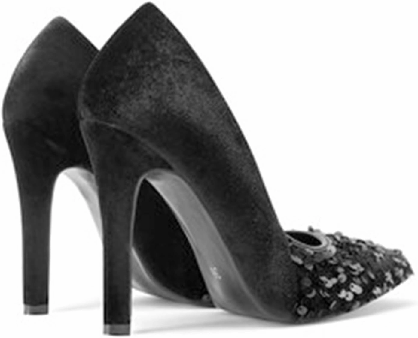High Heel Sequin Pumps for Women Closed Pointed Toe Sexy Stilettos Slip-On Suede Velvet Dress Shoes Party Wedding Prom Club Night Evening