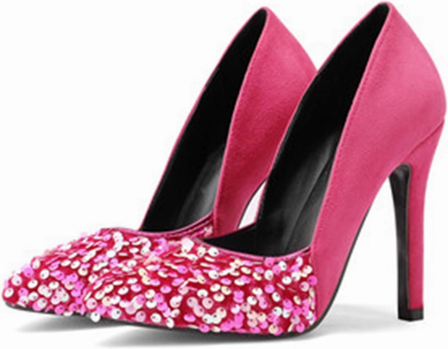 High Heel Sequin Pumps for Women Closed Pointed Toe Sexy Stilettos Slip-On Suede Velvet Dress Shoes Party Wedding Prom Club Night Evening
