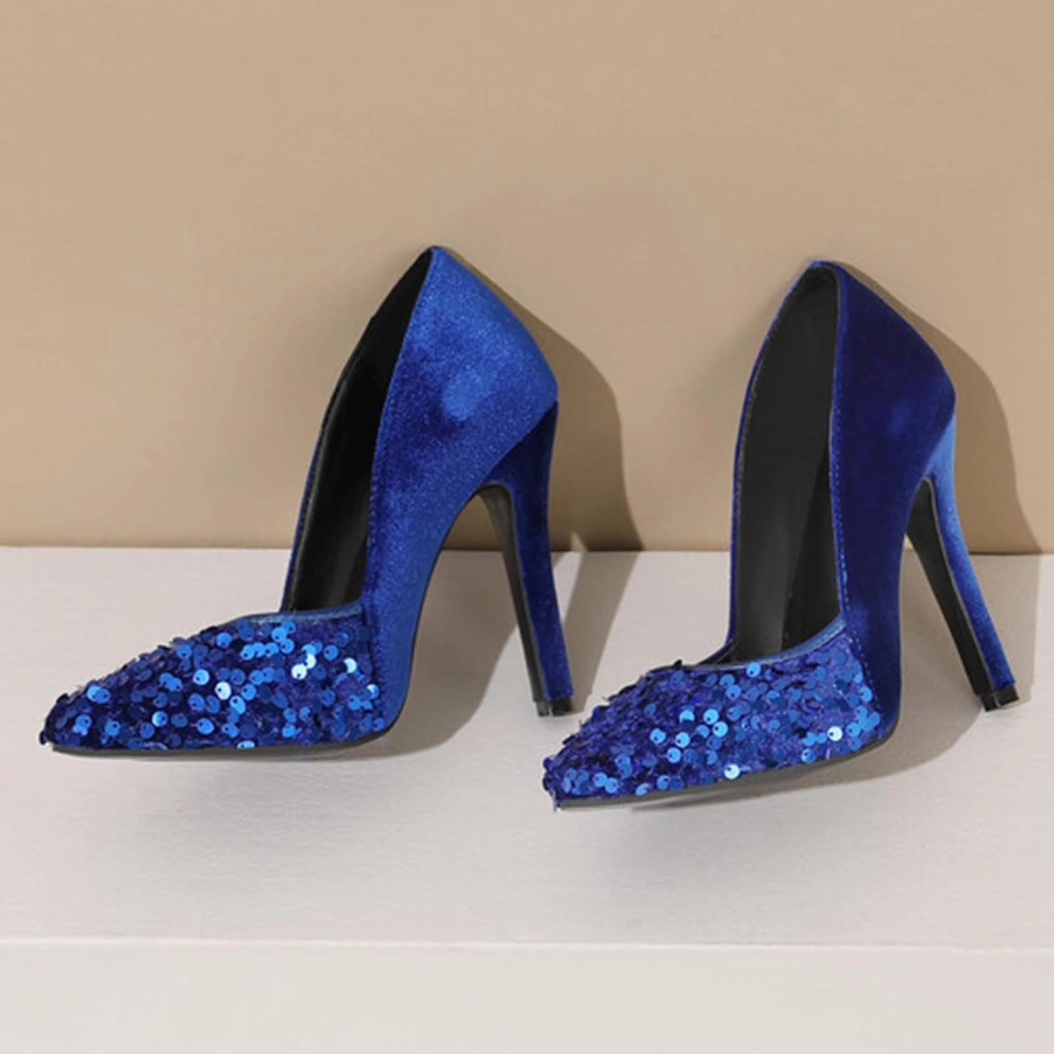 High Heel Sequin Pumps for Women Closed Pointed Toe Sexy Stilettos Slip-On Suede Velvet Dress Shoes Party Wedding Prom Club Night Evening