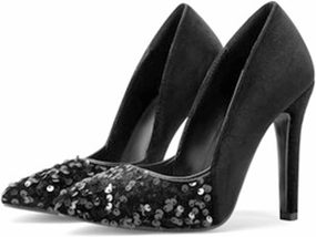 High Heel Sequin Pumps for Women Closed Pointed Toe Sexy Stilettos Slip-On Suede Velvet Dress Shoes Party Wedding Prom Club Night Evening