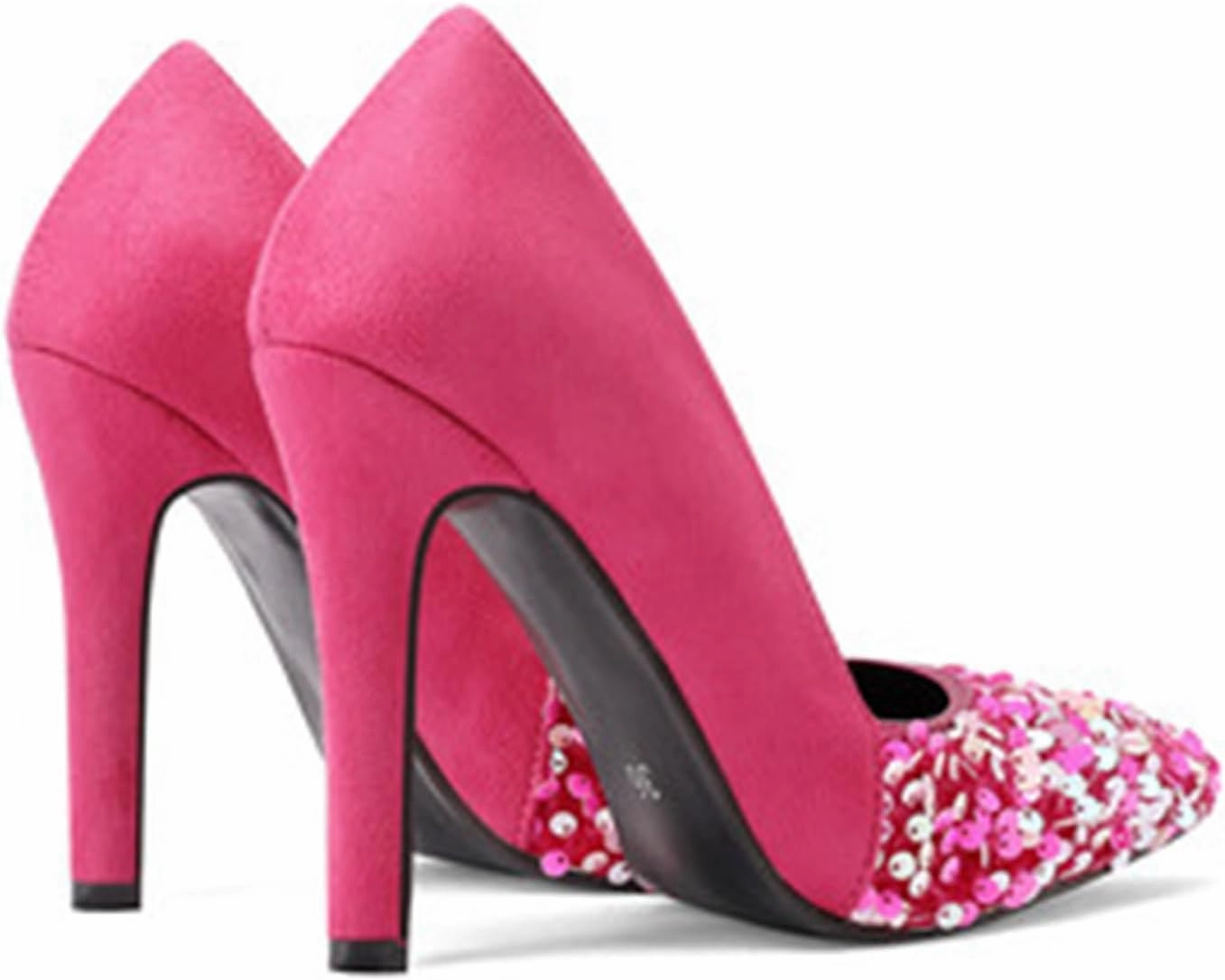 High Heel Sequin Pumps for Women Closed Pointed Toe Sexy Stilettos Slip-On Suede Velvet Dress Shoes Party Wedding Prom Club Night Evening