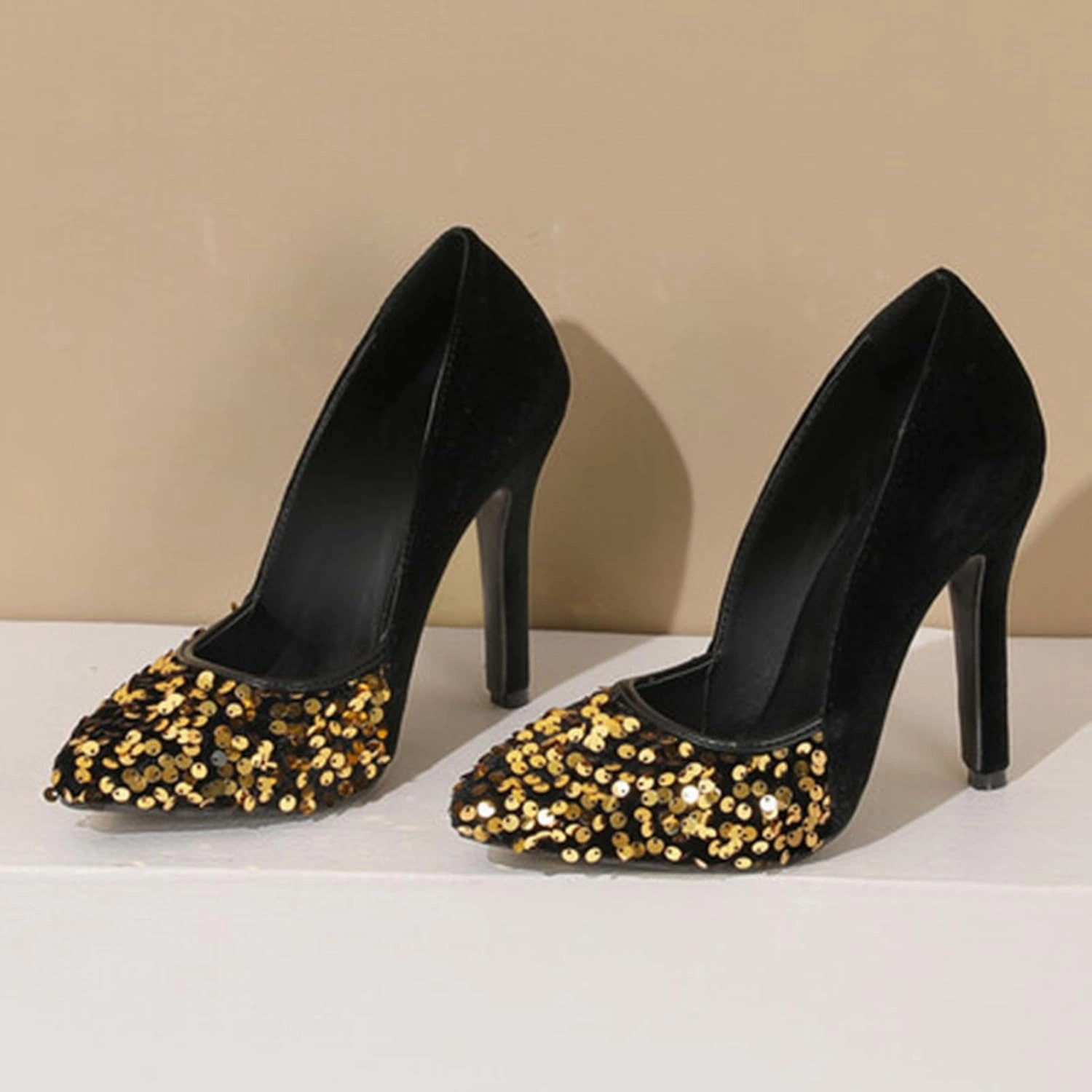 High Heel Sequin Pumps for Women Closed Pointed Toe Sexy Stilettos Slip-On Suede Velvet Dress Shoes Party Wedding Prom Club Night Evening