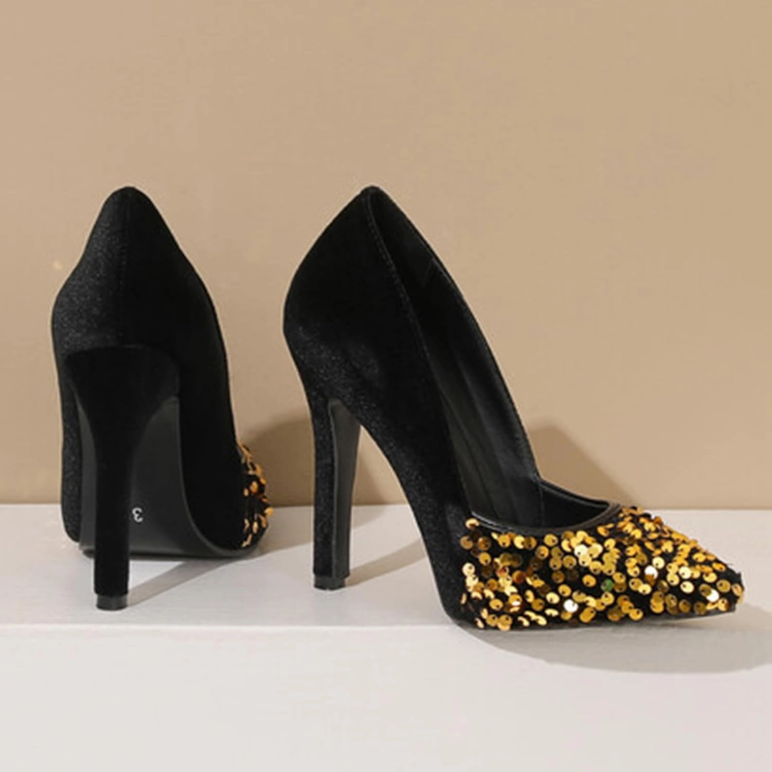 High Heel Sequin Pumps for Women Closed Pointed Toe Sexy Stilettos Slip-On Suede Velvet Dress Shoes Party Wedding Prom Club Night Evening