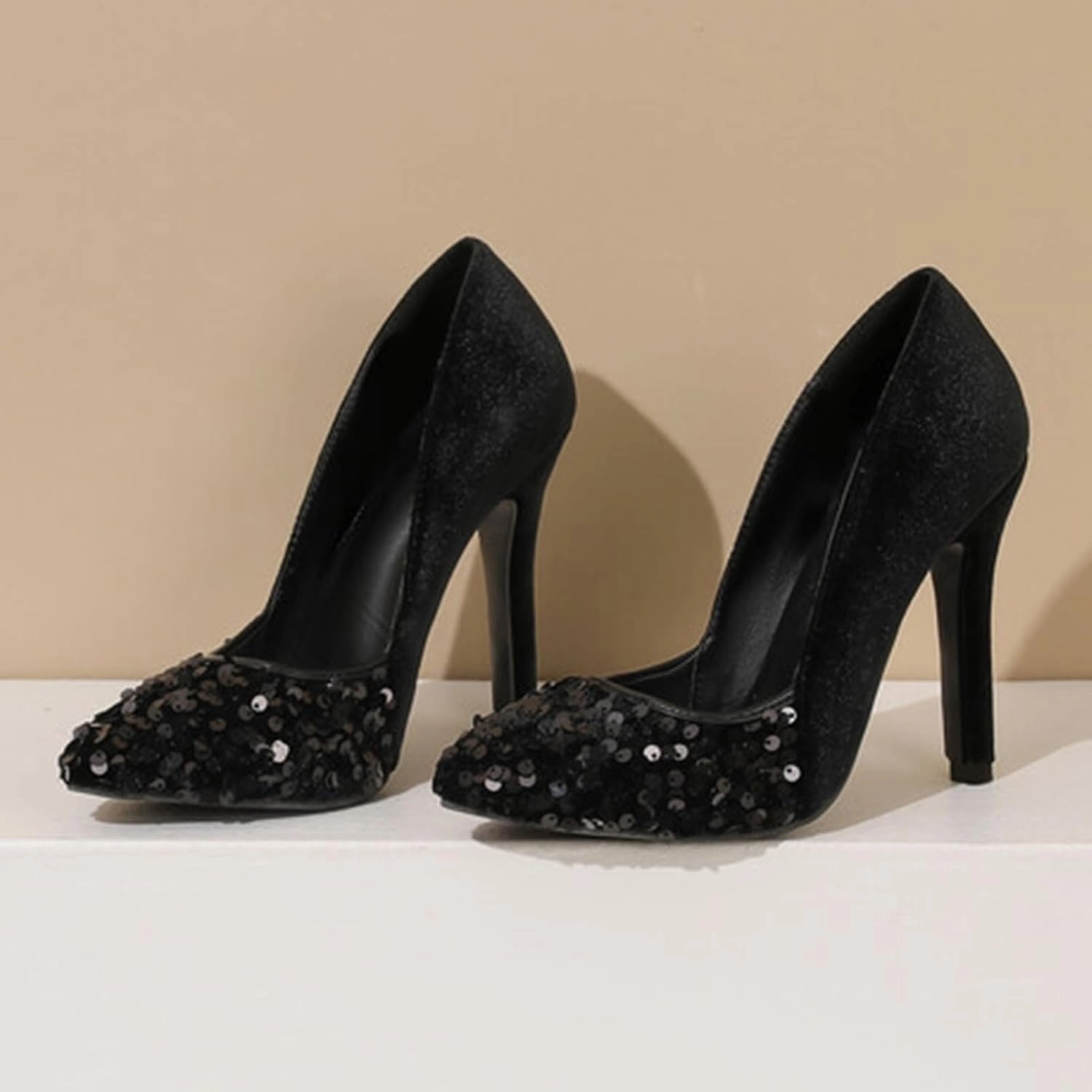 High Heel Sequin Pumps for Women Closed Pointed Toe Sexy Stilettos Slip-On Suede Velvet Dress Shoes Party Wedding Prom Club Night Evening