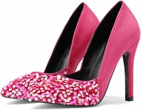 High Heel Sequin Pumps for Women Closed Pointed Toe Sexy Stilettos Slip-On Suede Velvet Dress Shoes Party Wedding Prom Club Night Evening