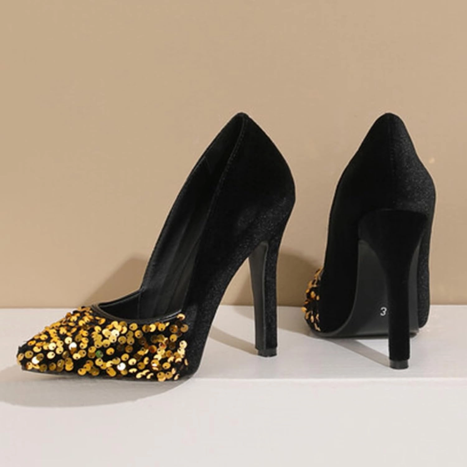 High Heel Sequin Pumps for Women Closed Pointed Toe Sexy Stilettos Slip-On Suede Velvet Dress Shoes Party Wedding Prom Club Night Evening