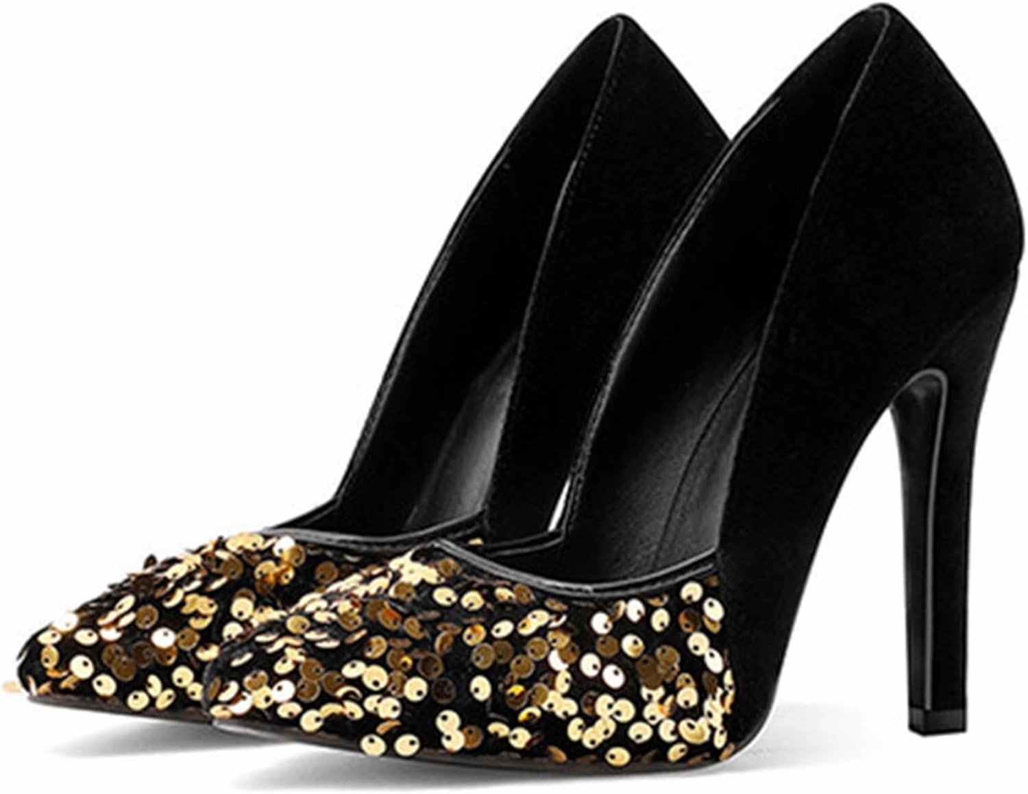 High Heel Sequin Pumps for Women Closed Pointed Toe Sexy Stilettos Slip-On Suede Velvet Dress Shoes Party Wedding Prom Club Night Evening