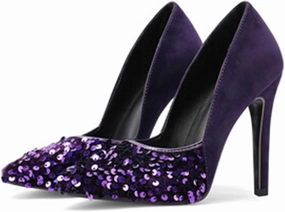 High Heel Sequin Pumps for Women Closed Pointed Toe Sexy Stilettos Slip-On Suede Velvet Dress Shoes Party Wedding Prom Club Night Evening