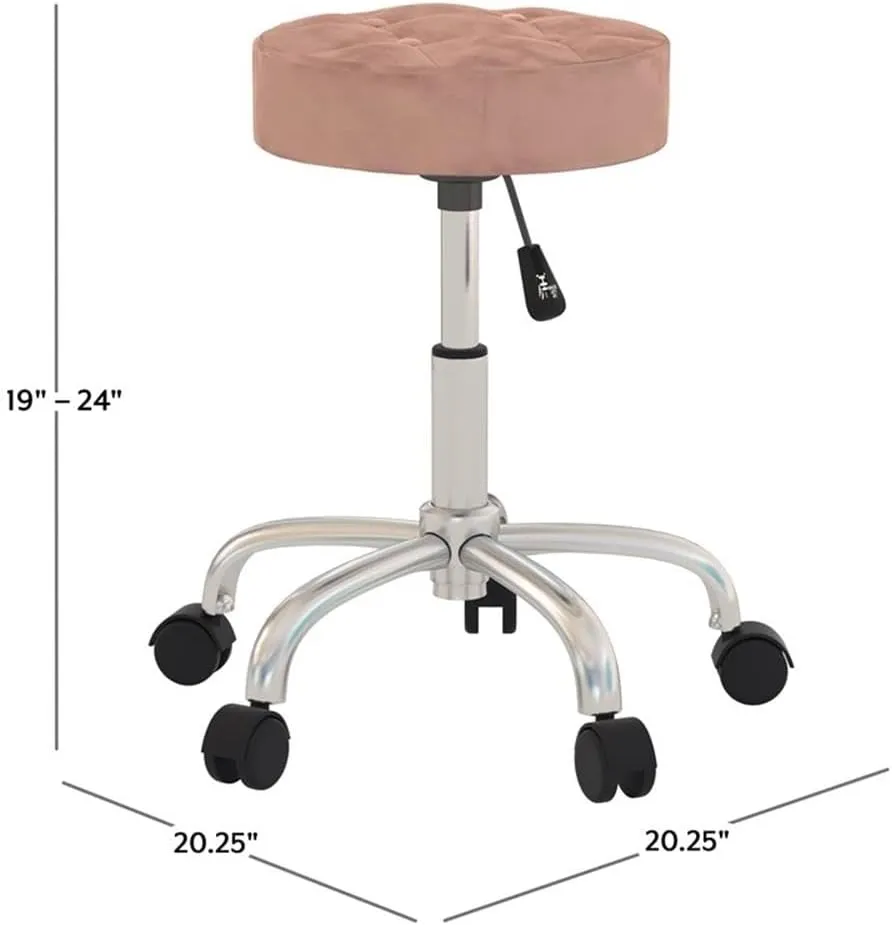 Hillsdale, Nora Metal Adjustable Backless Vanity/Office Stool with Casters for Makeup Room or Bathroom, Dusty Pink