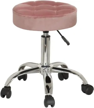 Hillsdale, Nora Metal Adjustable Backless Vanity/Office Stool with Casters for Makeup Room or Bathroom, Dusty Pink