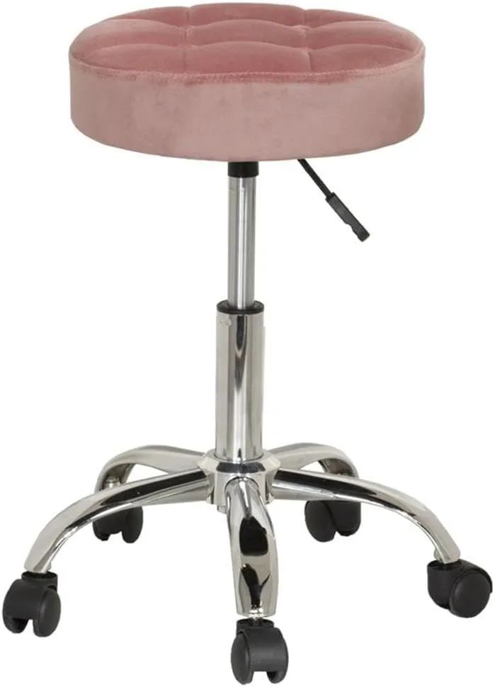 Hillsdale, Nora Metal Adjustable Backless Vanity/Office Stool with Casters for Makeup Room or Bathroom, Dusty Pink