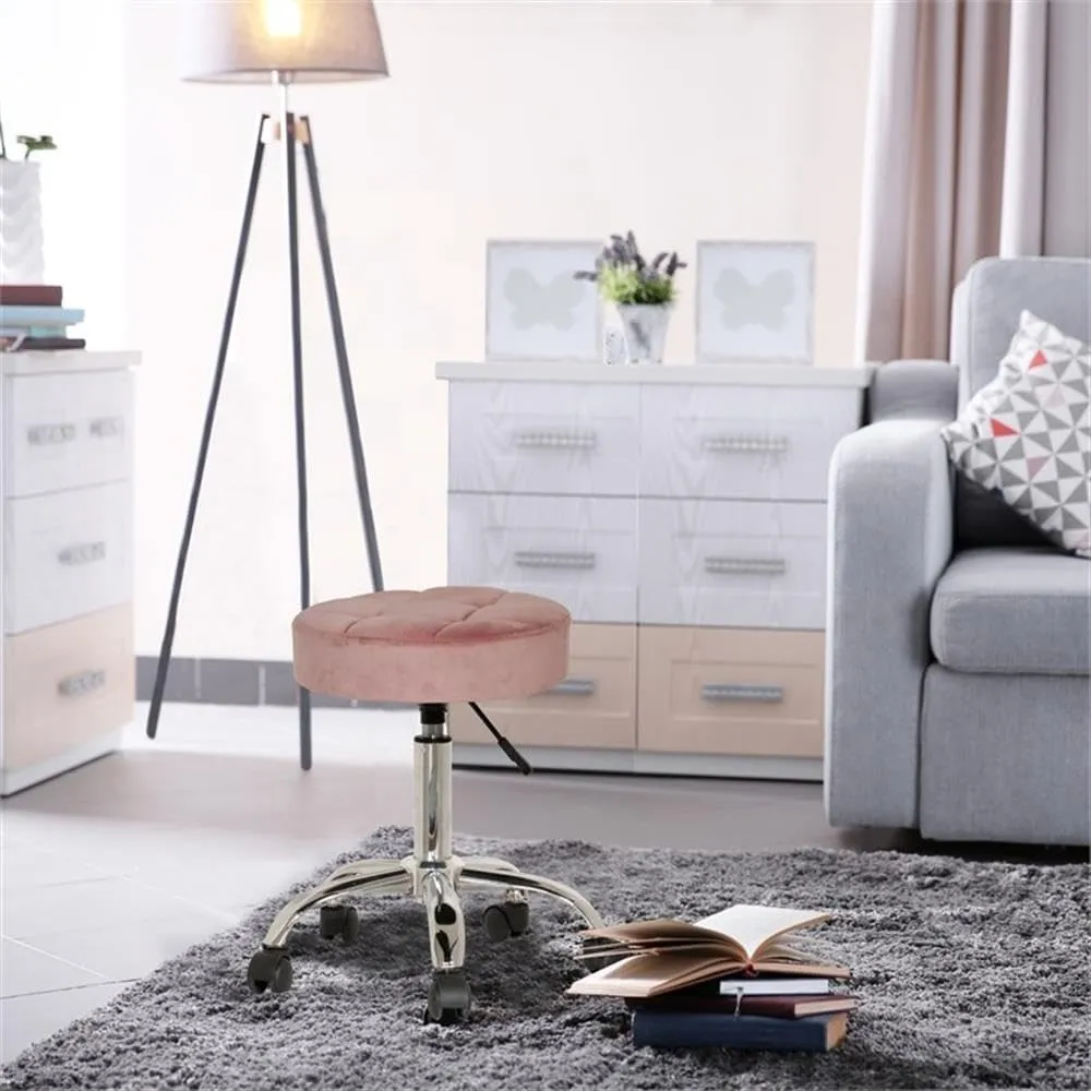 Hillsdale, Nora Metal Adjustable Backless Vanity/Office Stool with Casters for Makeup Room or Bathroom, Dusty Pink