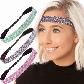 Hipsy Adjustable No Slip Wide Bling Glitter Headband 3-packs for Women Girls & Teens (Seafoam/Gunmetal/Light Pink)