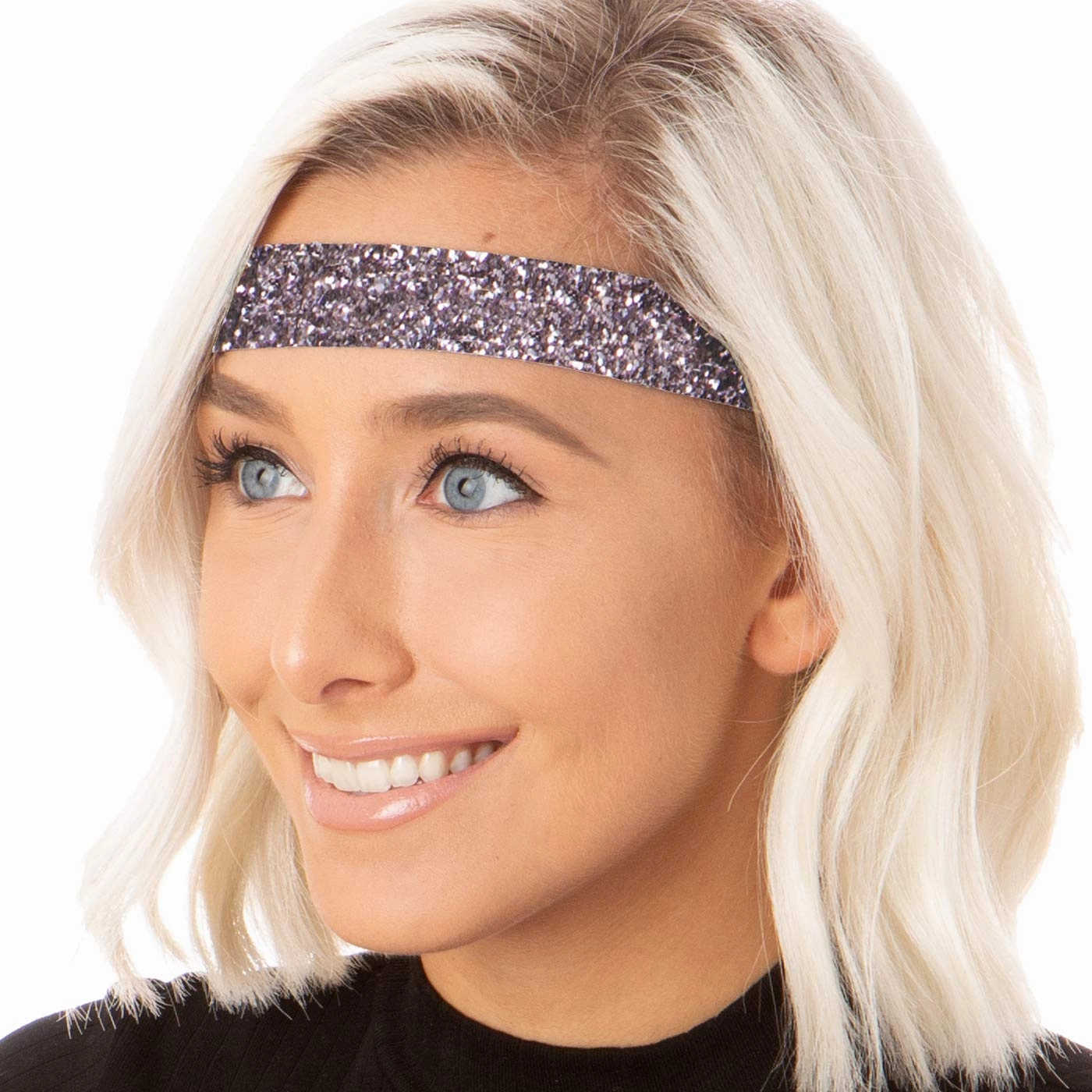 Hipsy Adjustable No Slip Wide Bling Glitter Headband 3-packs for Women Girls & Teens (Seafoam/Gunmetal/Light Pink)