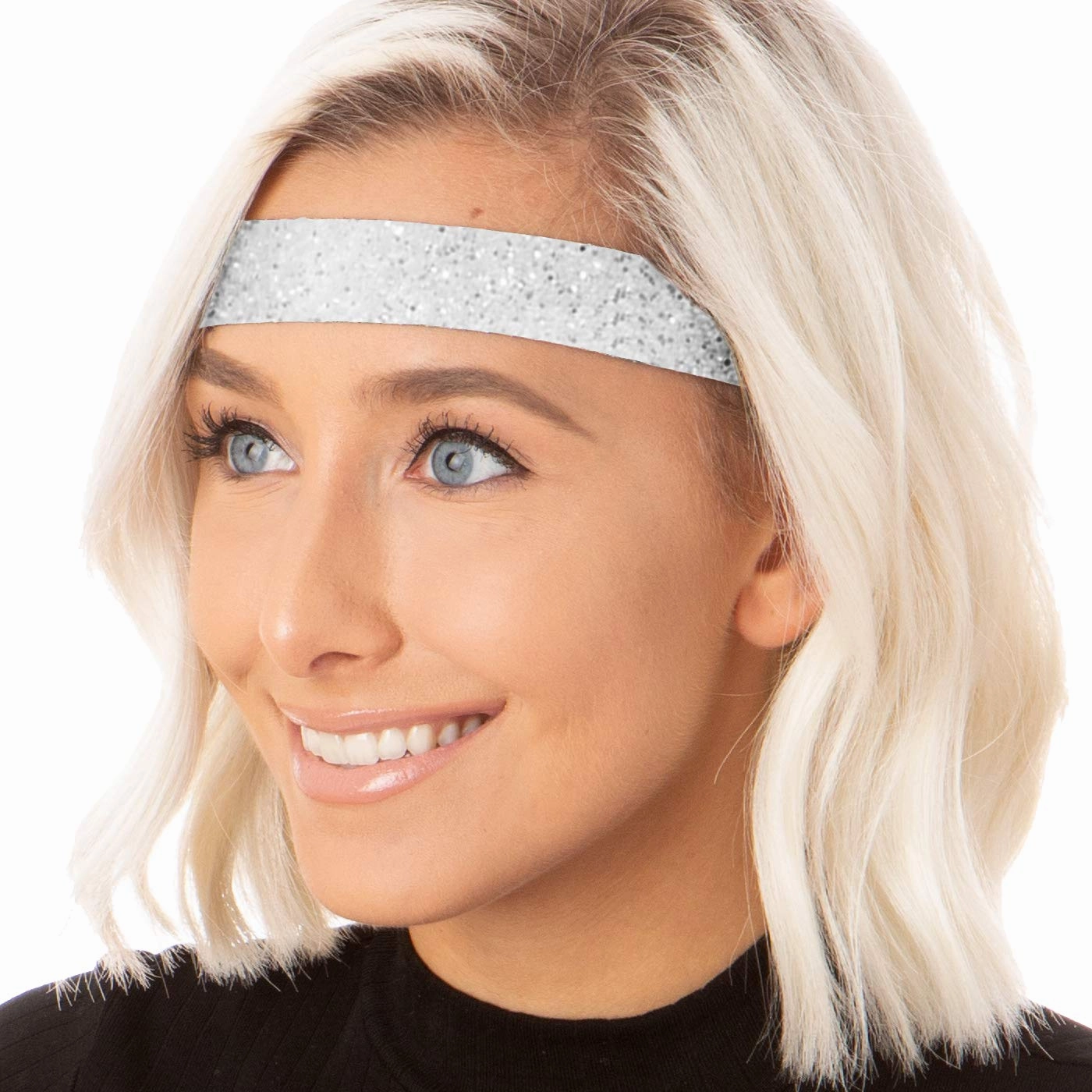 Hipsy Adjustable No Slip Wide Bling Glitter Headband 4-packs for Women Girls & Teens (Seafoam/Gunmetal/Light Pink/White)