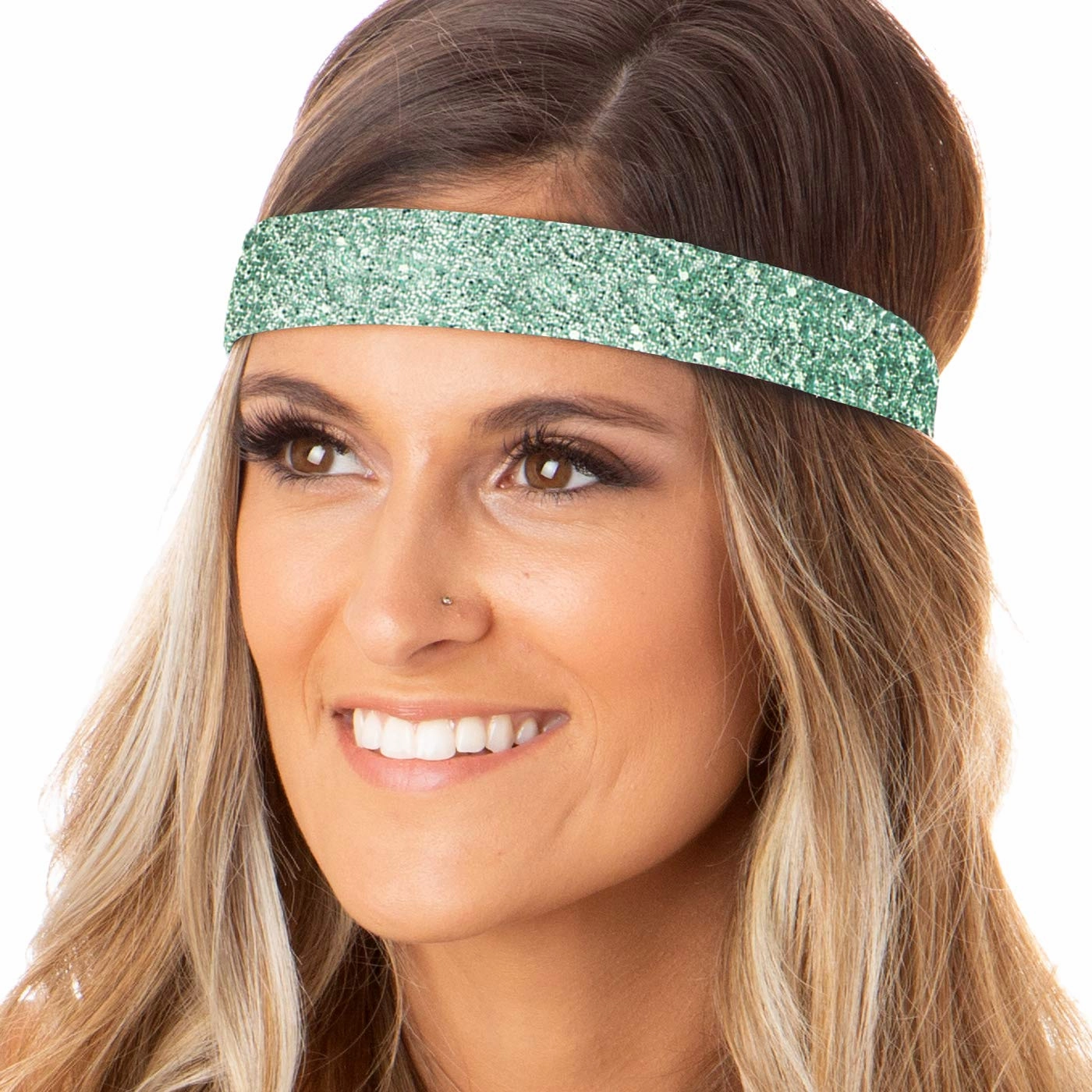 Hipsy Adjustable No Slip Wide Bling Glitter Headband 4-packs for Women Girls & Teens (Seafoam/Gunmetal/Light Pink/White)