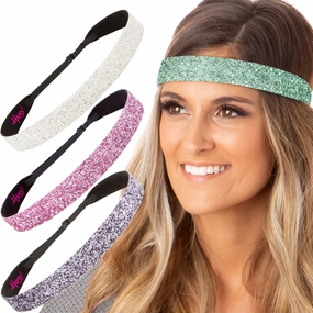Hipsy Adjustable No Slip Wide Bling Glitter Headband 4-packs for Women Girls & Teens (Seafoam/Gunmetal/Light Pink/White)