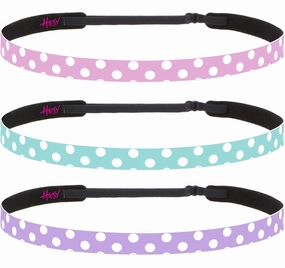 Hipsy Adjustable Non Slip Skinny Fashion Printed Sports Headbands 3-pack (Polka Dot Light Pink/Seafoam/Light Purple)