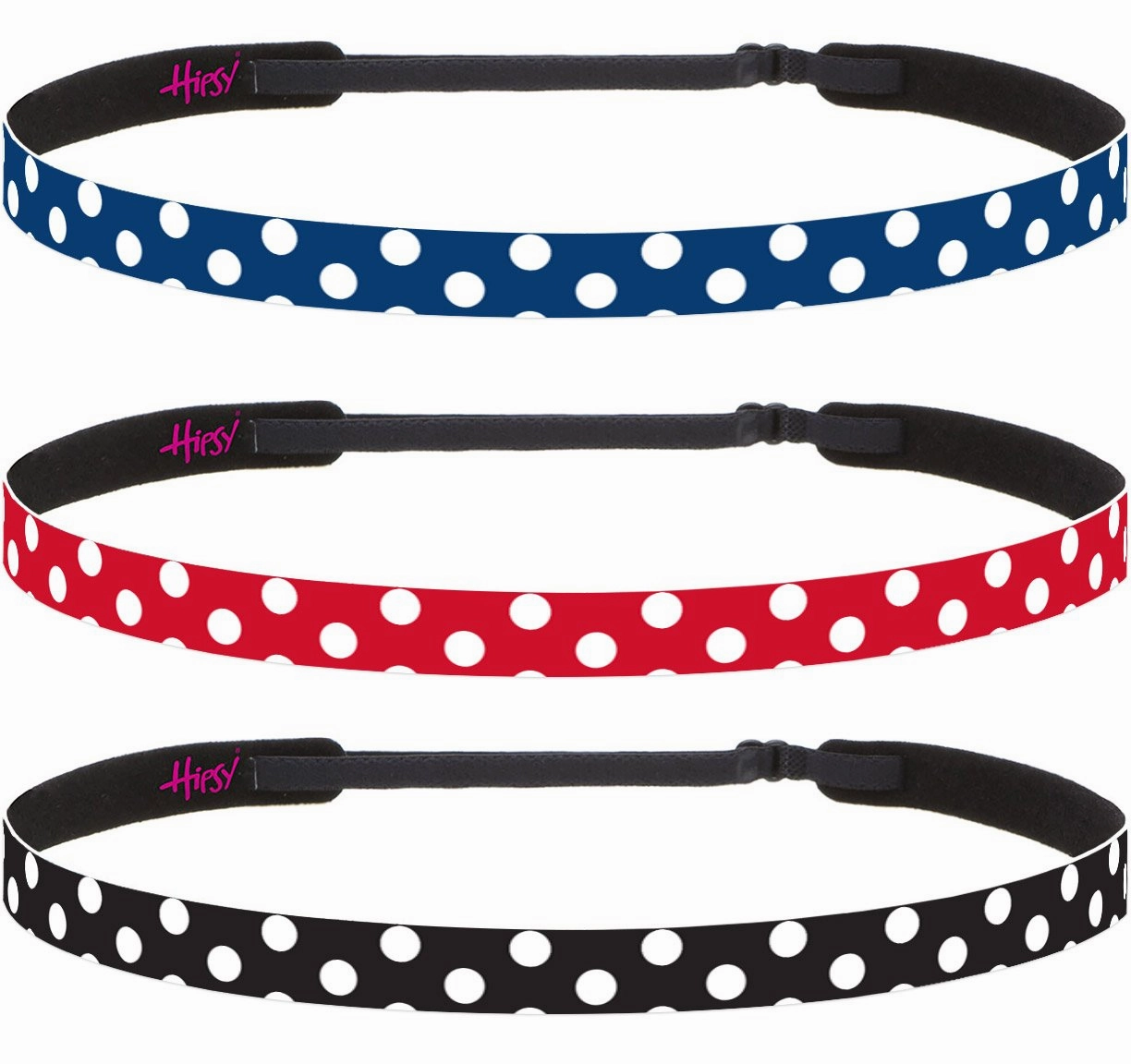 Hipsy Adjustable Non Slip Skinny Fashion Printed Sports Headbands 3-pack (Polka Dot Navy/Red/Black)
