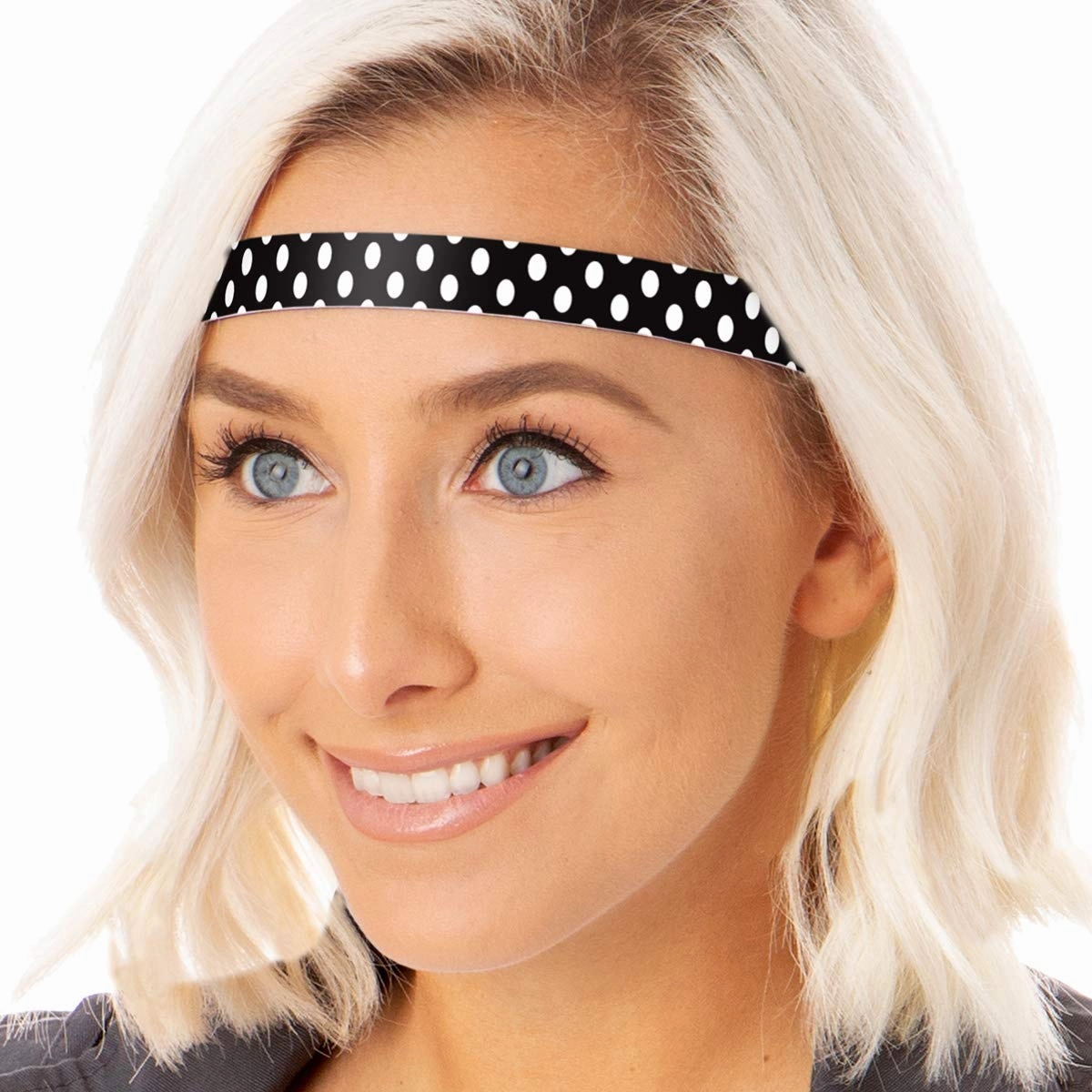 Hipsy Adjustable Non Slip Skinny Fashion Printed Sports Headbands 3-pack (Polka Dot Navy/Red/Black)