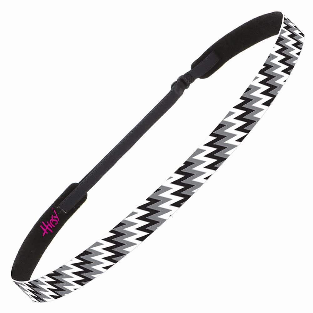 Hipsy Adjustable Non Slip Skinny Fashion Printed Sports Headbands 3-pack (Zigzag Purple/Black/Pink)