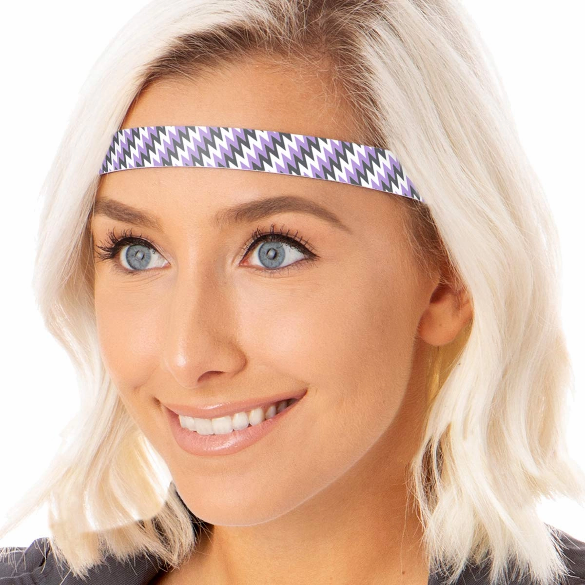 Hipsy Adjustable Non Slip Skinny Fashion Printed Sports Headbands 3-pack (Zigzag Purple/Black/Pink)