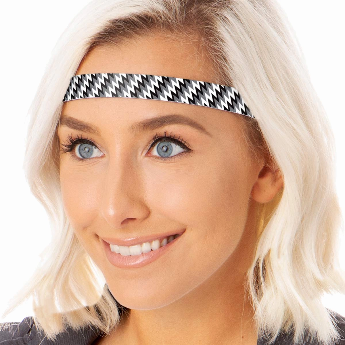 Hipsy Adjustable Non Slip Skinny Fashion Printed Sports Headbands 3-pack (Zigzag Purple/Black/Pink)