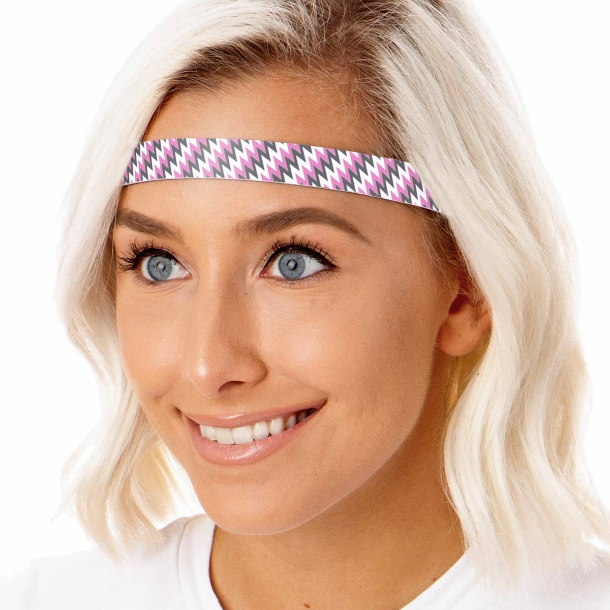 Hipsy Adjustable Non Slip Skinny Fashion Printed Sports Headbands 3-pack (Zigzag Purple/Black/Pink)
