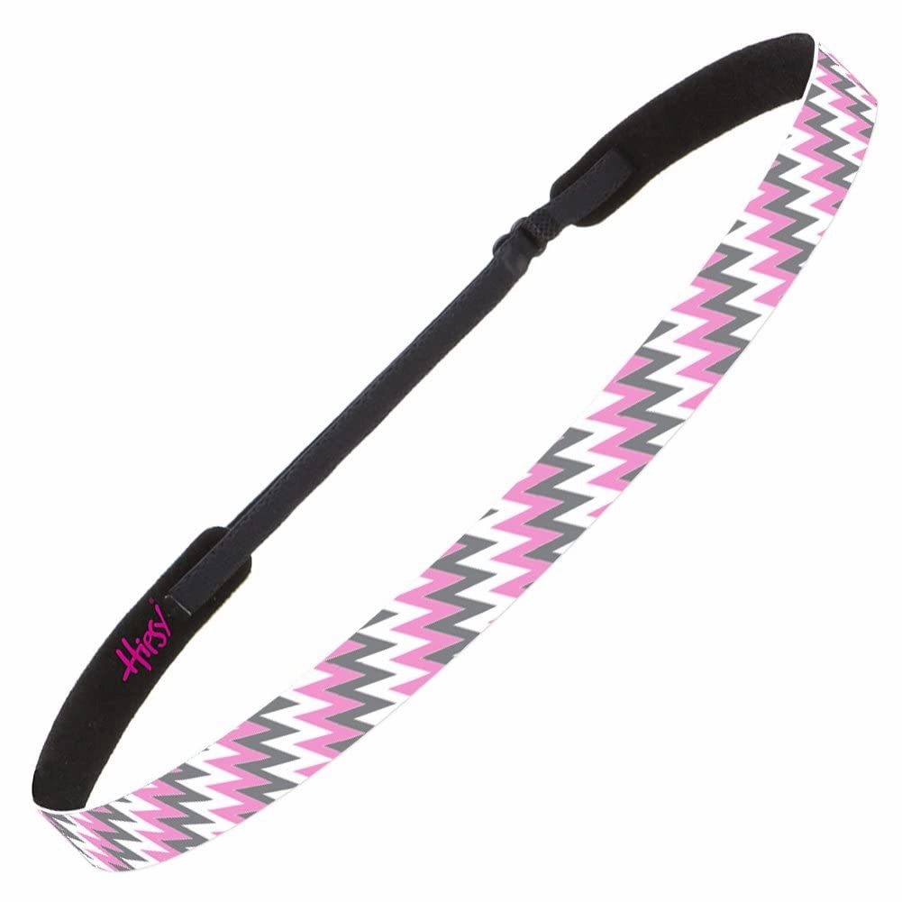 Hipsy Adjustable Non Slip Skinny Fashion Printed Sports Headbands 3-pack (Zigzag Purple/Black/Pink)