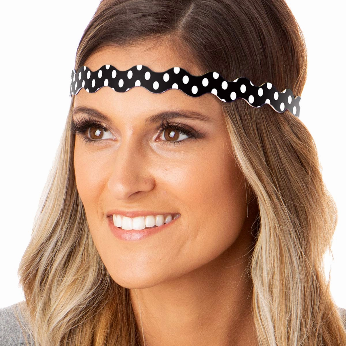 Hipsy Adjustable Non Slip Wave Fashion Printed Sports Headbands 3-pack (Polka Dot Navy/Red/Black)