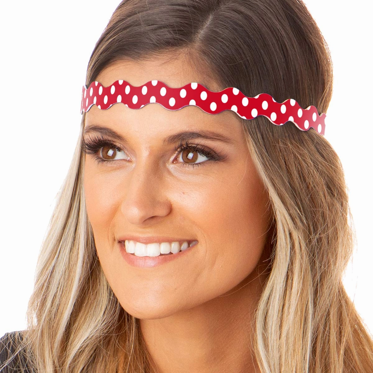 Hipsy Adjustable Non Slip Wave Fashion Printed Sports Headbands 3-pack (Polka Dot Navy/Red/Black)