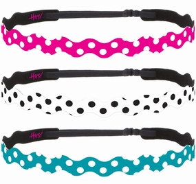 Hipsy Adjustable Non Slip Wave Fashion Printed Sports Headbands for Women 3-pack (Polka Dot Hot Pink/White/Teal)