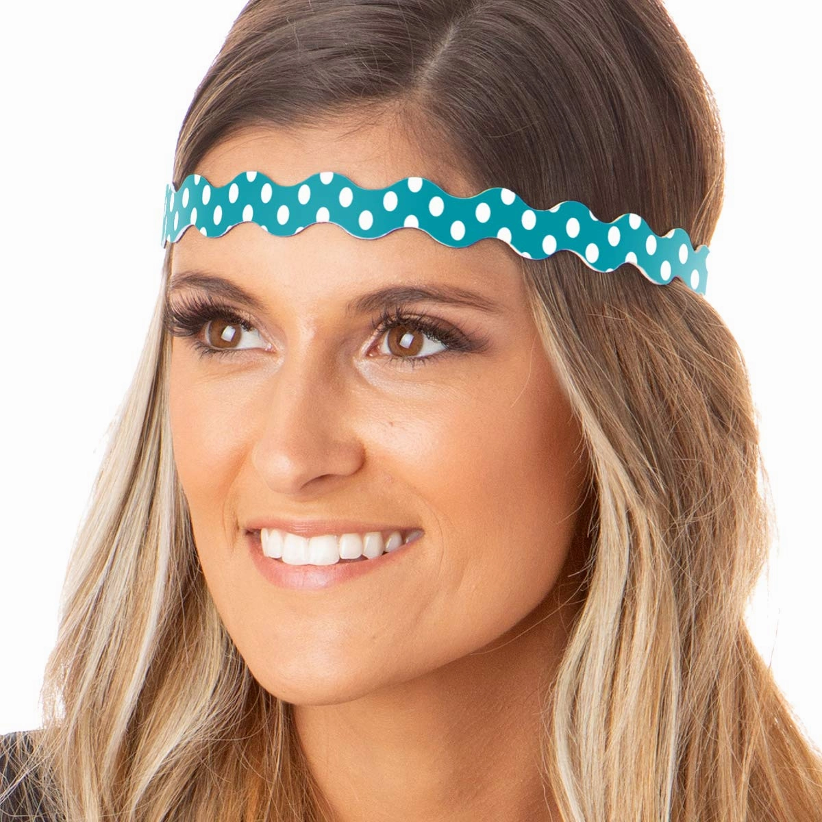 Hipsy Adjustable Non Slip Wave Fashion Printed Sports Headbands for Women 3-pack (Polka Dot Hot Pink/White/Teal)