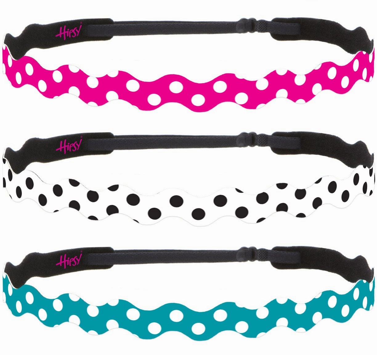 Hipsy Adjustable Non Slip Wave Fashion Printed Sports Headbands for Women 3-pack (Polka Dot Hot Pink/White/Teal)