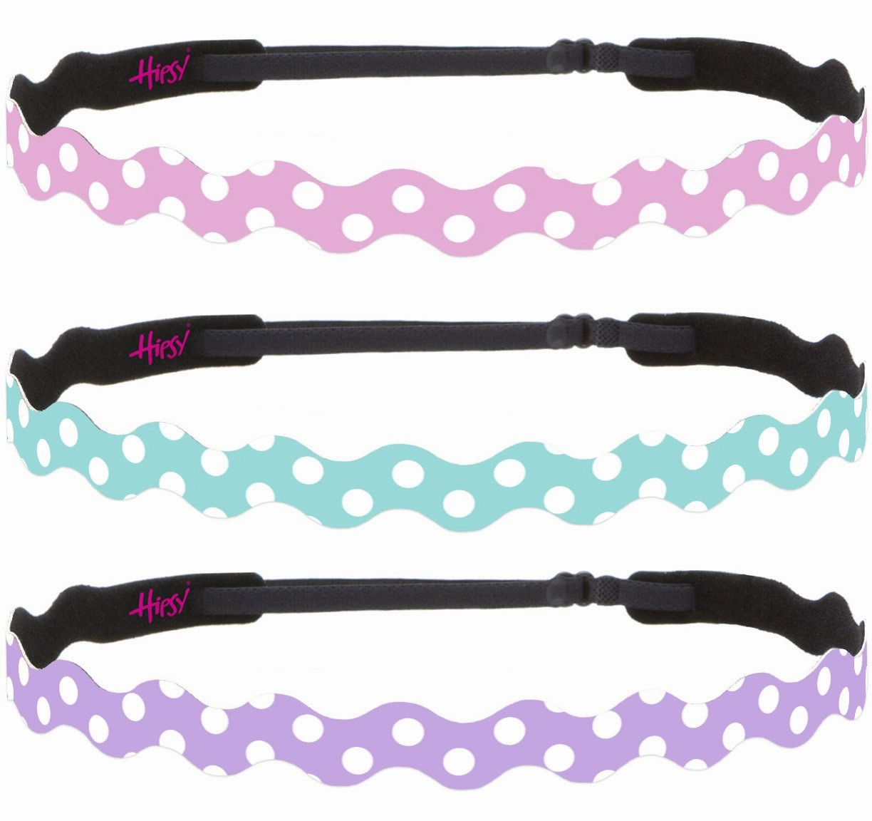 Hipsy Adjustable Non Slip Wave Fashion Printed Sports Headbands for Women 3-pack (Polka Dot Light Pink/Seafoam/Light Purple)